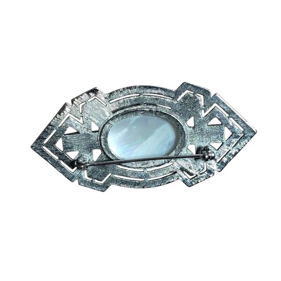 Large Silver Marcasite Mother of Pearl Brooch Vintage Ladies Pin - Picture 4 of 5